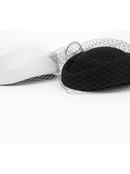 Women\'s Elegant Church Fedoras Wool Felt Vintage Beret Wedding Veil Cap White